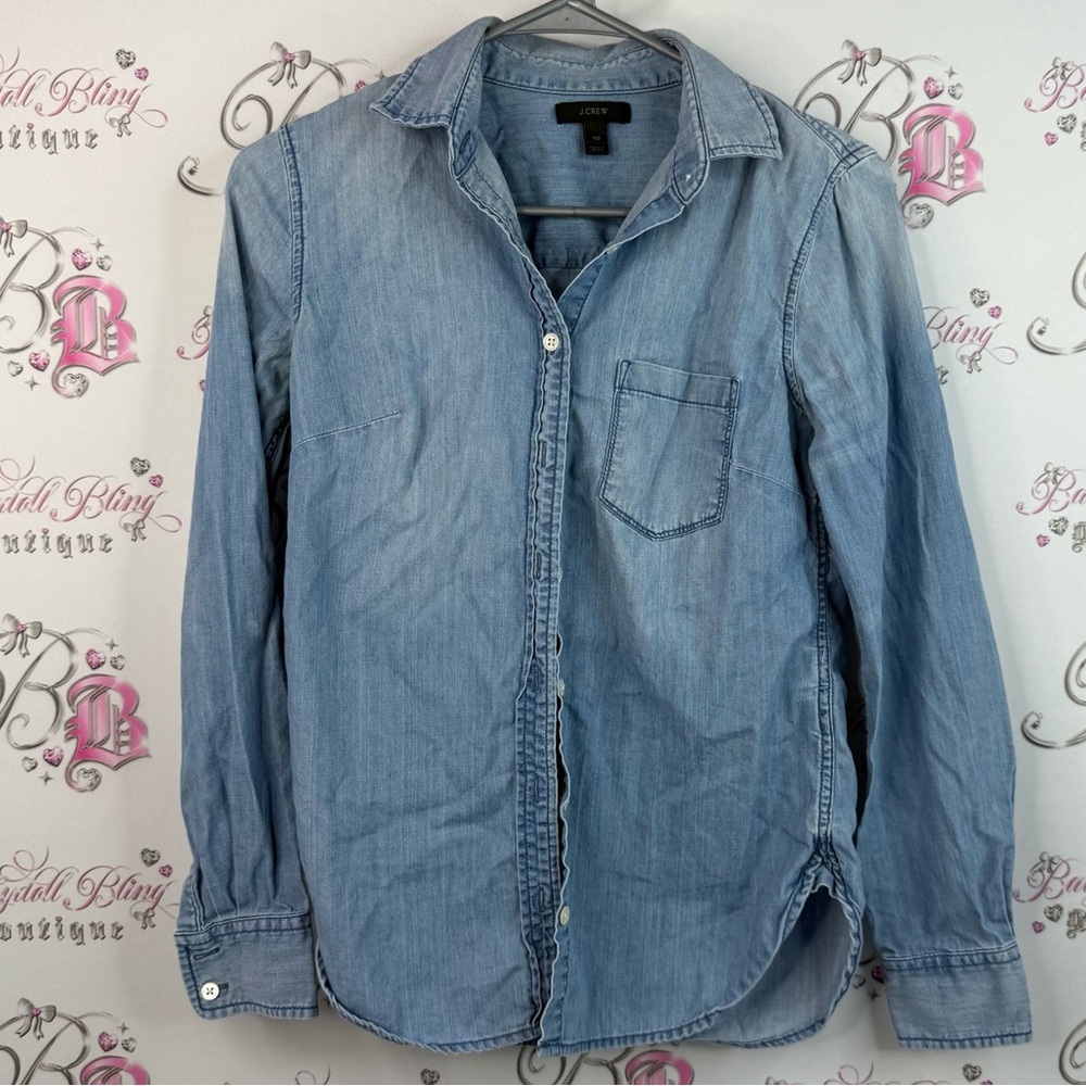 J. Crew button up long sleeve denim look western Sky Blue Button-Up Shirt